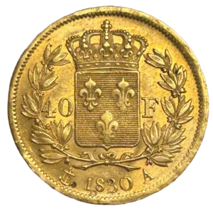 Écu de France couronné dans une couronne de laurier.