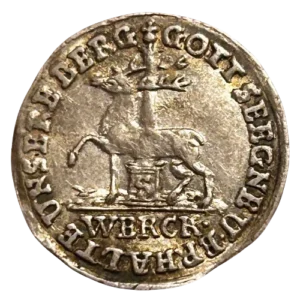 Cerf à gauche devant une colonne, fin de l'inscription "WERCK" en exergue