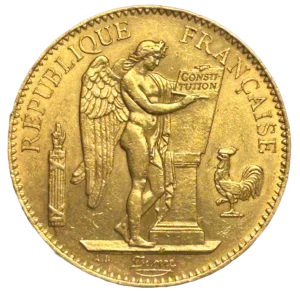 Génie ailé à droite tenant les tablettes de la Constitution.