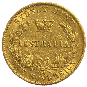 l'inscription "Australia" entourée d'une couronne végétale et surmonté d'une couronne.