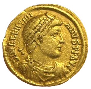 Buste diadémé, drapé et cuirassé de Valentinien Ier à droite.