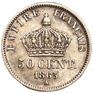50 centimes Napoléon III tête laurée 1865 A Paris
