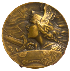 Gallia, casquée et en arme (glaive et bouclier) chargeant à gauche.