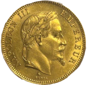 Tête laurée de Napoléon III à droite.