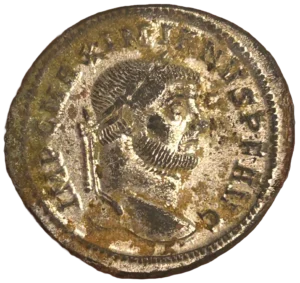 Buste lauré de Maximien Hercule à droite.