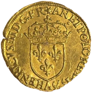 Écu d'or couronné de face.