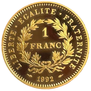 1 franc au centre dans une couronne formée de deux branches de laurier nouées.