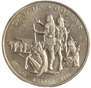 L'explorateur et trappeur Henry KELSEY accompagné d'indiens natifs du Canada-au second plan un troupeau de bisons.