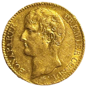 Tête de Napoléon Bonaparte, premier consul, à gauche.