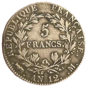 5 francs dans une couronne de laurier.
