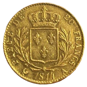 Écu de France couronné entre une couronne de laurier.