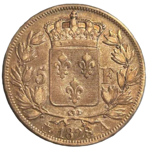 Écu de France couronné et entouré d'une couronne de laurier.