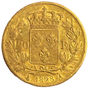 Blason aux lis couronné et entouré d'une couronne végétale.