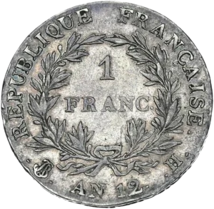1 franc dans une couronne de laurier.