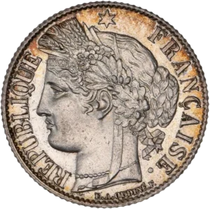 1 franc dans une couronne de laurier.