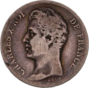 Tête nue du souverain Charles X à gauche.