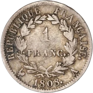 1 franc dans une couronne de laurier.