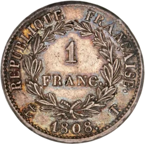 1 franc dans une couronne de laurier.