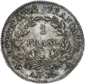 1 franc dans une couronne de laurier.