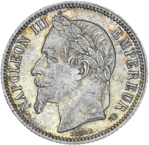 Tête laurée de Napoléon III à gauche.