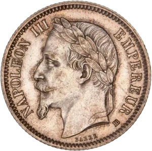 Tête laurée de Napoléon III à gauche.