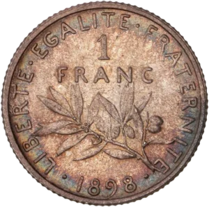 1 FRANC au-dessus d'une branche d’olivier.