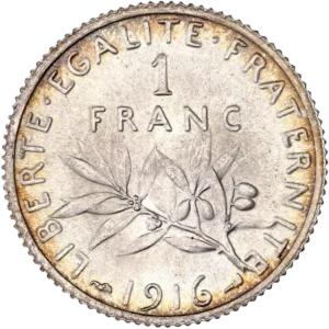 1 FRANC au-dessus d'une branche d’olivier.