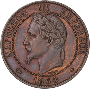 Tête laurée de Napoléon III à gauche.