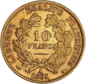 10 francs dans une couronne végétale.