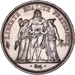 L'inscription "10 francs 1964" entouré d'une couronne de laurier et de chêne.