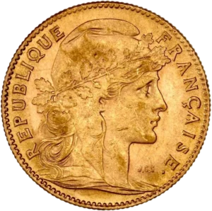 Tête de Marianne à droite coiffée d'un bonnet phrygien et laurée.