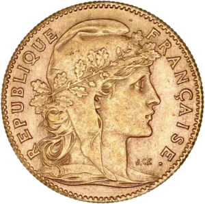 Tête de Marianne à droite coiffée d'un bonnet phrygien et laurée.