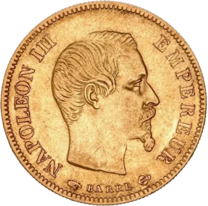 10 francs 1855 dans une couronne de laurier.