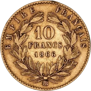 10 francs 1866 dans une couronne de laurier.