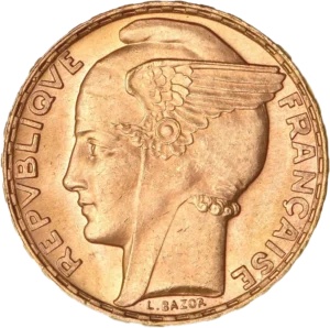 Tête de la Liberté coiffée d'un bonnet phrygien ailé orné d’une cocarde.