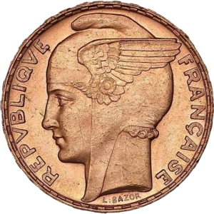 Tête de la Liberté coiffée d'un bonnet phrygien ailé orné d’une cocarde.