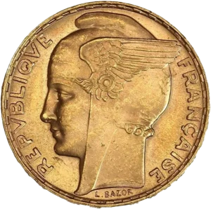 Tête de la Liberté coiffée d'un bonnet phrygien ailé orné d’une cocarde.