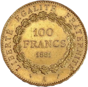 L'inscription 100 francs dans une couronne de chêne.