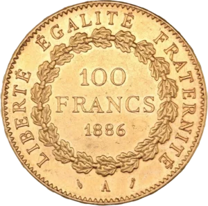 L'inscription 100 francs dans une couronne de chêne.