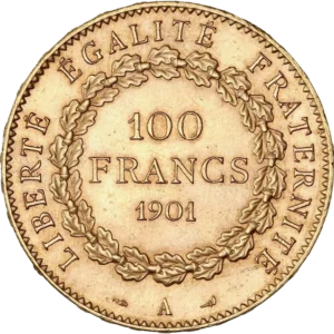 L'inscription 100 francs dans une couronne de chêne.