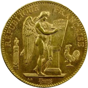 Le génie de la République gravant la Constitution sur une tablette de marbre.