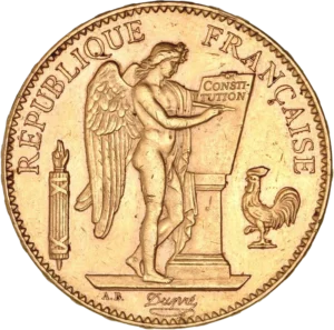 L'inscription 100 francs 1903 dans une couronne de chêne.