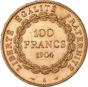 L'inscription 100 francs dans une couronne de chêne.