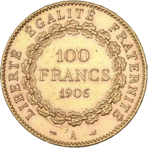 L'inscription 100 francs dans une couronne de chêne.
