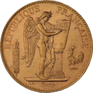 L'inscription 100 francs 1910 dans une couronne de chêne.