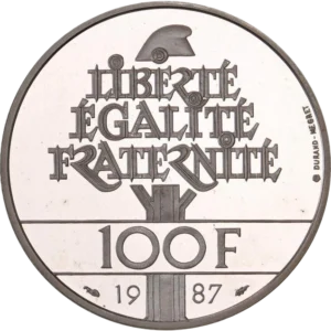 l'inscription "Liberté - Égalité - Fraternité" surmonté d'un bonnet phrygien.
