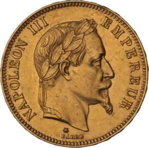 Tête laurée de Napoléon III à droite.