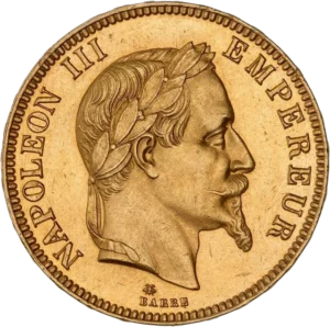 Tête laurée de Napoléon III à droite.