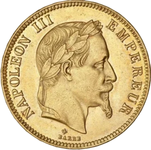 Tête laurée de Napoléon III à droite.