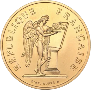 Un arbre dont le feuillage est composé des mots Liberté Egalité Fraternité. au dessus un bonnet phrygien.